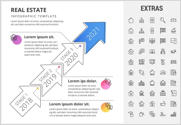 Plantilla de infografía inmobiliaria, elementos, iconos . — Archivo Imágenes Vectoriales