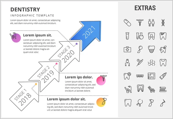 Plantilla de infografía de odontología, elementos e iconos — Archivo Imágenes Vectoriales