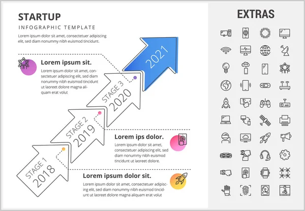 Plantilla de infografía de inicio, elementos e iconos . — Vector de stock