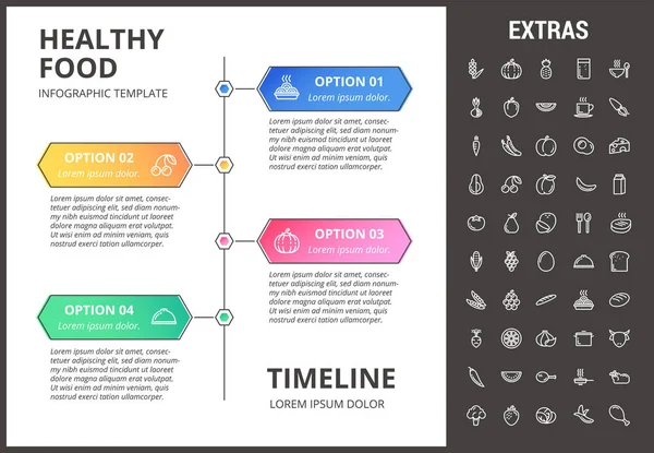 Plantilla de infografía de alimentos saludables, elementos, iconos — Archivo Imágenes Vectoriales