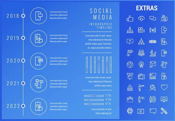 Plantilla de infografía de redes sociales, elementos, iconos — Vector de stock