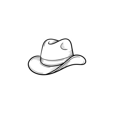 Batı kovboy şapkası el çizilmiş kroki simgesi.