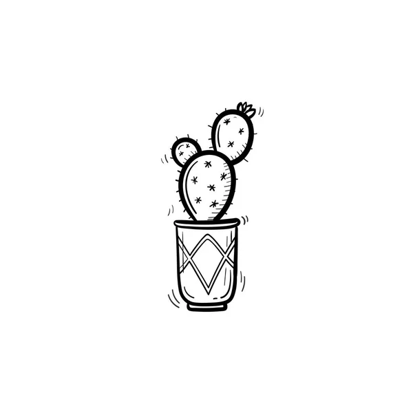 Cactus in een pot handpictogram getekende schets. — Stockvector