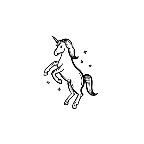 Unicorn dengan simbol gambar tangan bintang ajaib . - Stok Vektor