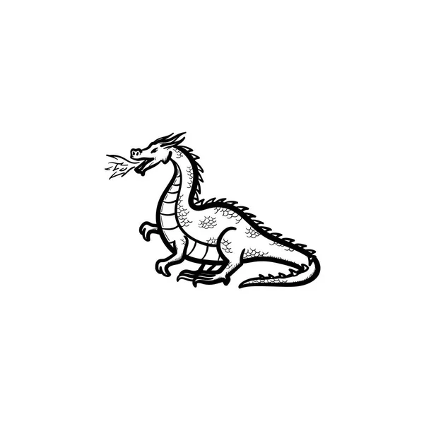 Dragón respiración fuego mano dibujado bosquejo icono . — Vector de stock
