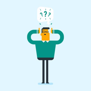 Soru işareti olan genç beyaz işadamı.