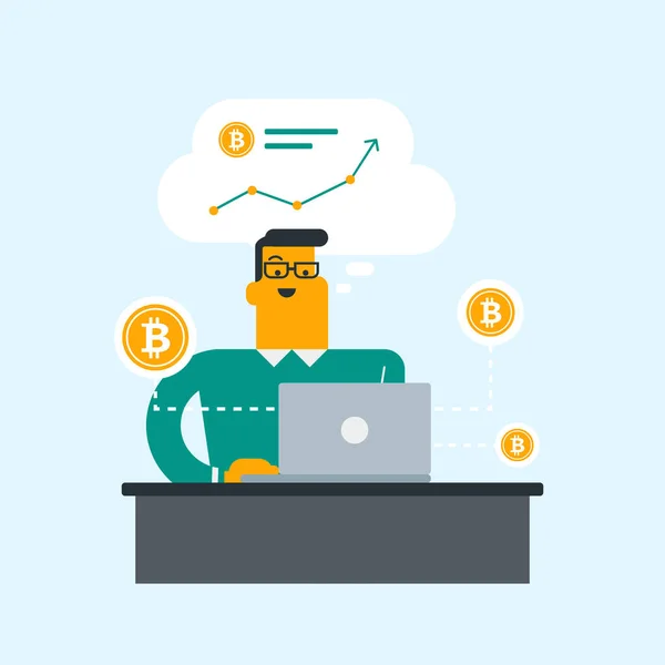 Man bitcoin munt krijgen van de bitcoin-handel. — Stockvector