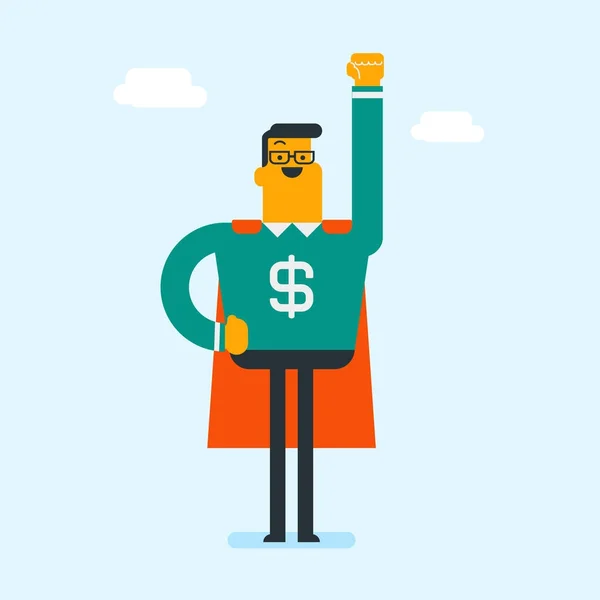 Homme en costume de super-héros avec signe dollar . — Image vectorielle