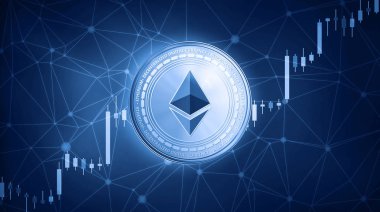 Ethereum sikke üzerinde boğa hisse senedi grafiği ile hud arka plan.