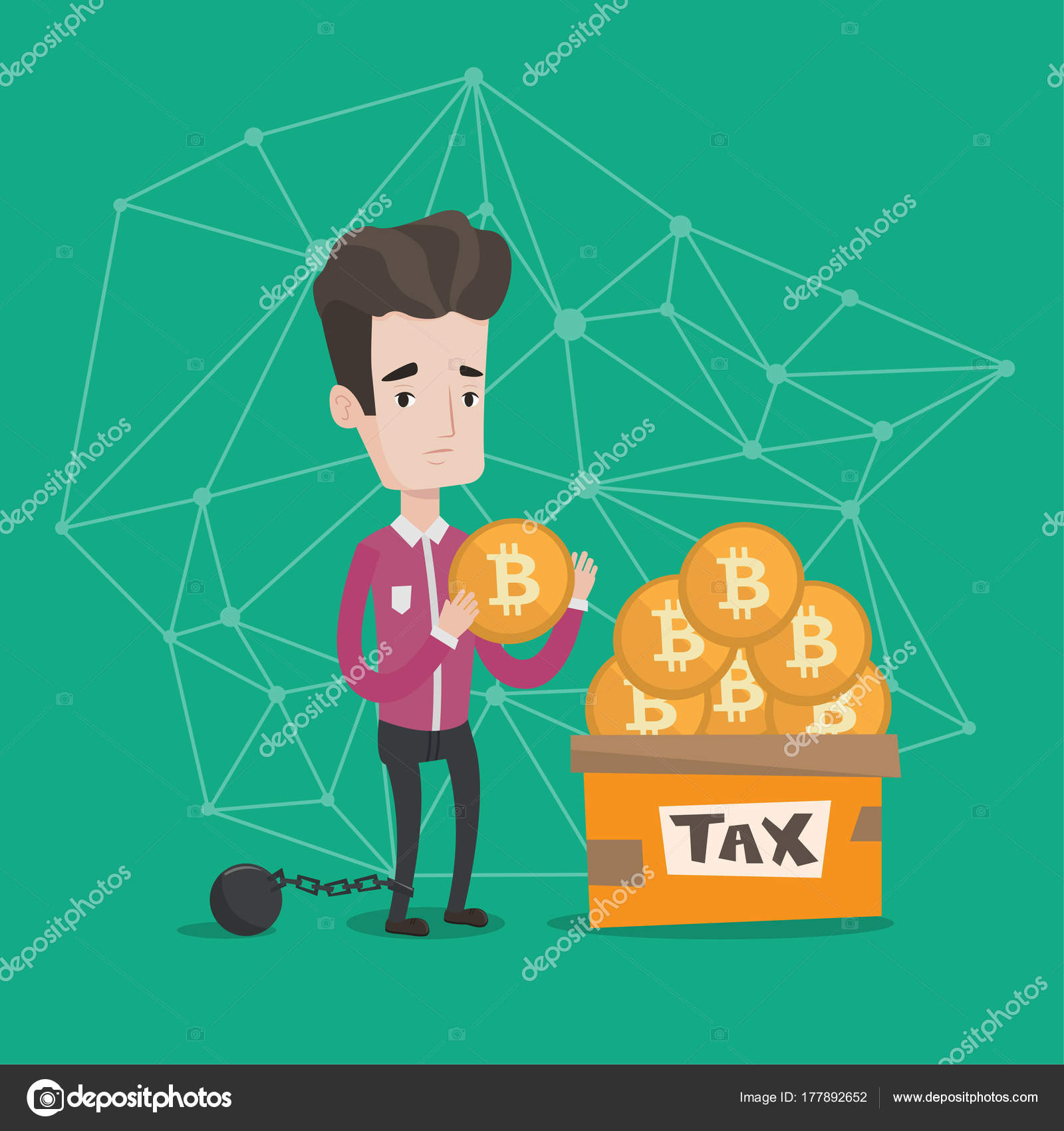 세금에 대 한 상자에 bitcoin 동전을 퍼 팅 하는 사업. 스톡 벡터 - ©VisualGeneration 177892652