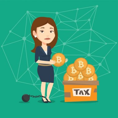 Bitcoin madeni para kutusu için vergi koyarak kadın.