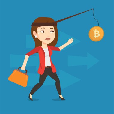 Olta üzerinde bitcoin yakalamaya çalışan bir kadına.