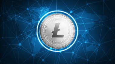 Fütüristik hud afiş Litecoin sembolü.