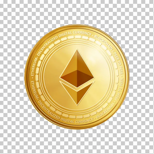 Golden ethereum blockchain coin symbol. — Stock Vector