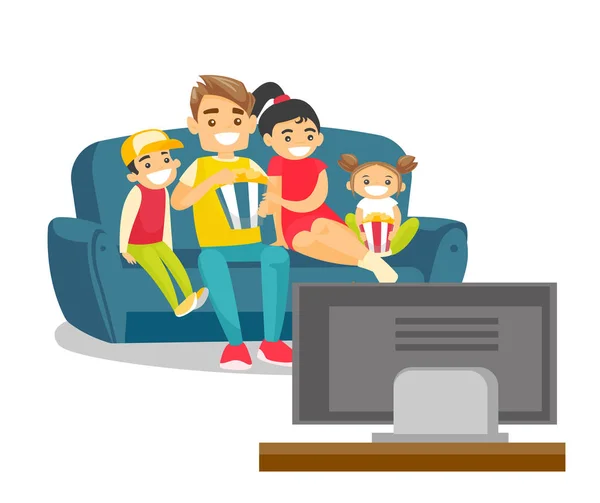 Caucasian white family watching television at home — Stock Vector