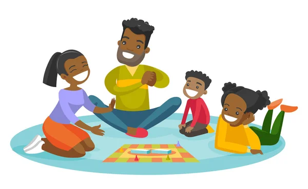Jovem família afro-americana jogando jogo de tabuleiro . —  Vetores de Stock