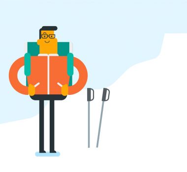 Beyaz dağcı karlı bir sırt tırmanma.