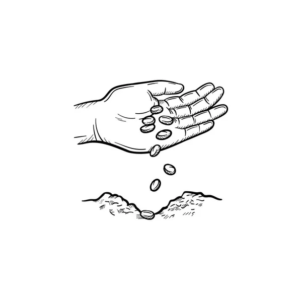 Mano plantando semillas dibujo dibujado a mano icono . — Vector de stock