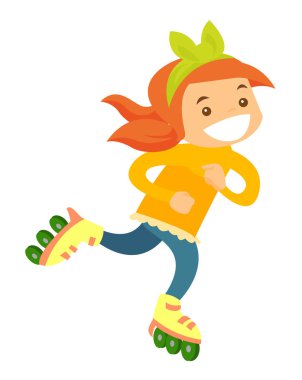 Genç beyaz beyaz kız paten üzerinde sürme