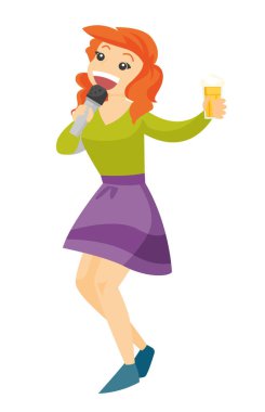 Genç beyaz beyaz kadın şarkı karaoke.