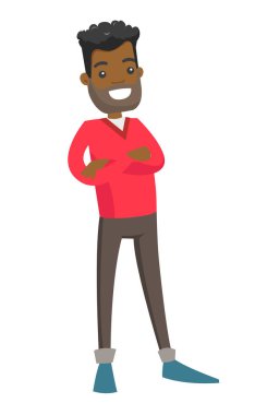 Afrika delikanlı katlanmış silah ile ayakta.