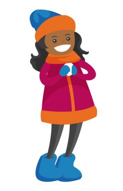 Afrikalı-Amerikalı kız küçük bir kartopu holding.