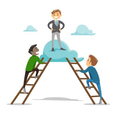 Grup genç İşadamlarından cloud tırmanma.