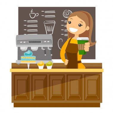 Genç Beyaz barista kahve yapma.