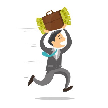 para dolu çantayla çalıştıran iş adamı.