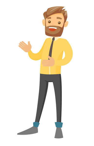 Young caucasian white businessman gesturing.