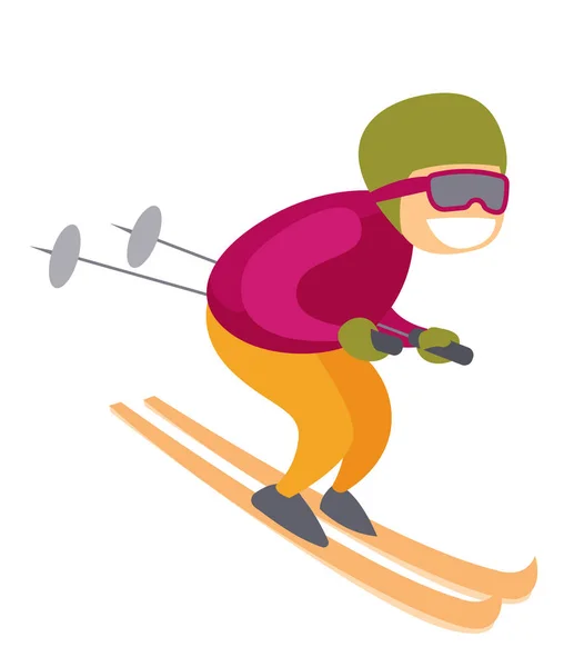 Caucasian white skier skiing downhill in mountains — Stock Vector