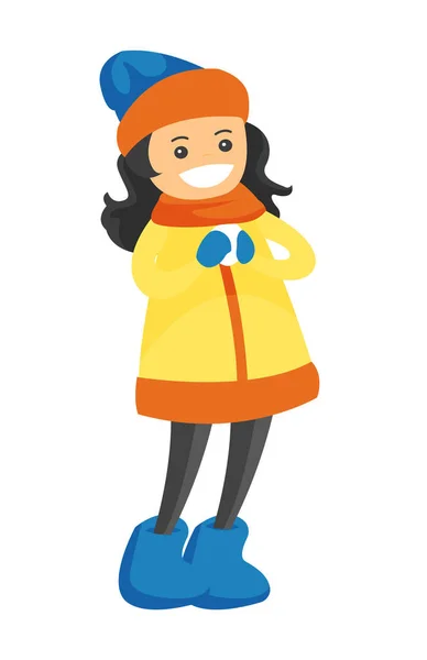 Caucasian white girl holding a little snowball. — Stock Vector