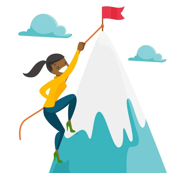 Business woman climbing to her business goal. — Stock Vector
