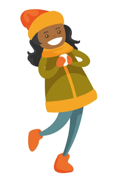 African-american woman playing snowball fight. — Stock Illustration African-american woman playing snowball fight. Stock Vector