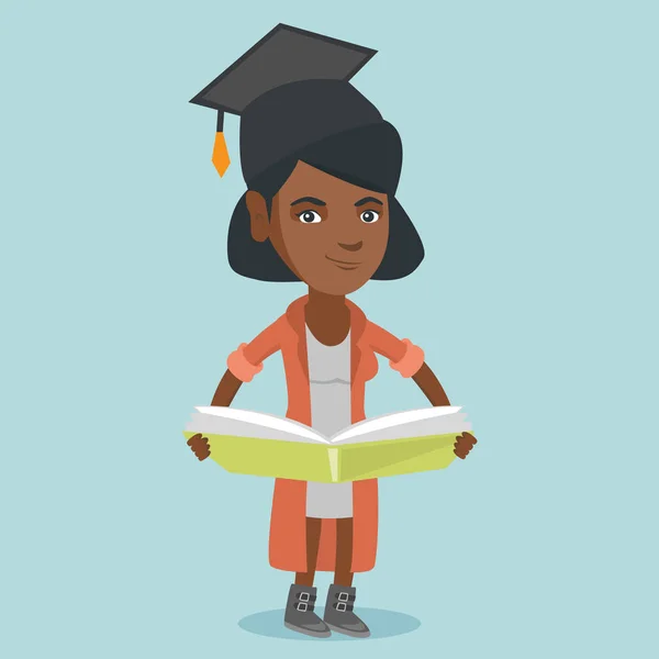 Joven graduado afroamericano sosteniendo un libro . — Vector de stock