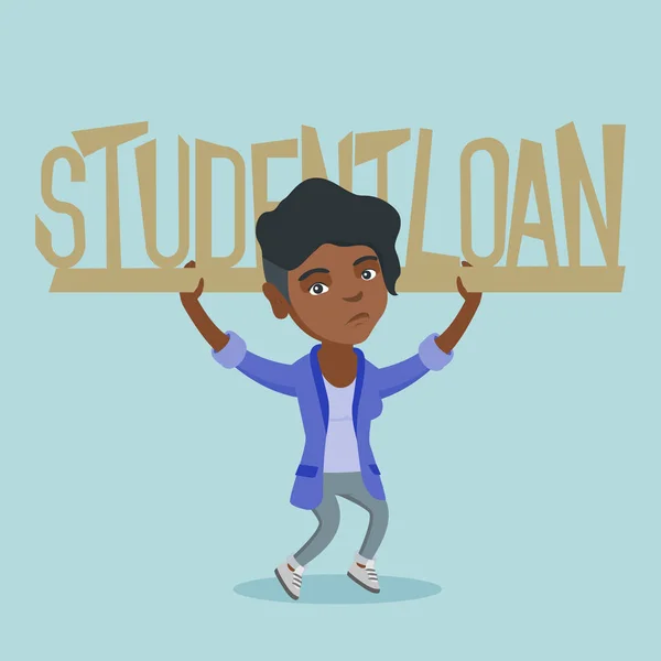 Jonge Afrikaanse vrouw teken van student lening bedrijf. — Stockvector