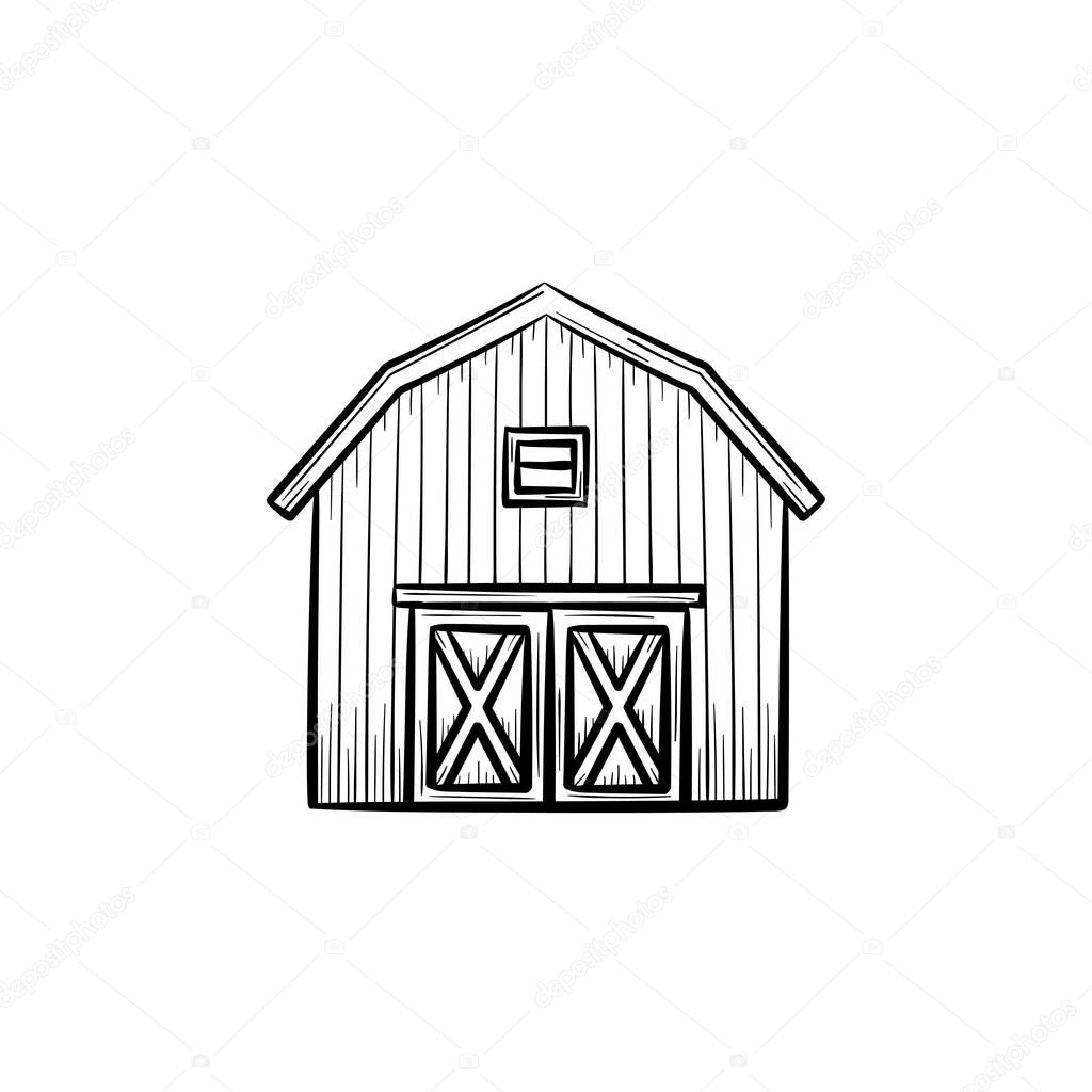 Farm barn hand drawn sketch icon.