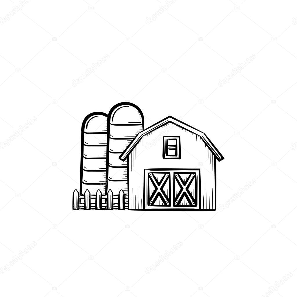 Farm shed hand drawn sketch icon.