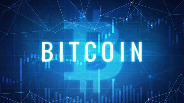 Neon bitcoin with bull stock chart . — стоковое фото