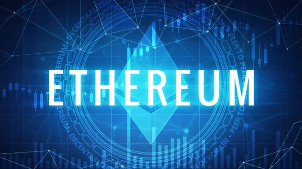 Ethereum symbol na futuristické hud nápis. — Stock fotografie