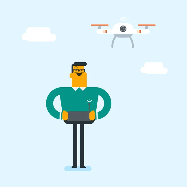 Young caucasian white man flying drone. — Stock Vector