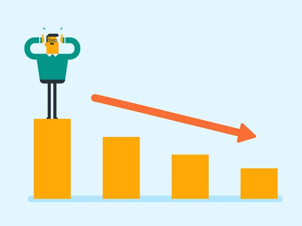 Fallimento caucasico in piedi sul grafico scendendo . — Vettoriale Stock