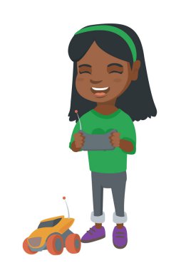 Afrikalı kız radyo kumandalı araba ile oynamak.