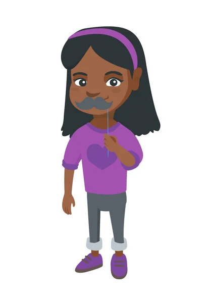 Little african-american girl with a fake mustache. — Stock Vector