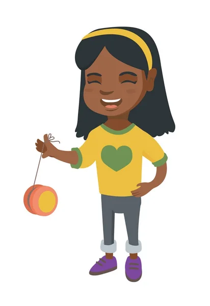 African-american girl playing with yo-yo. — Stock Vector