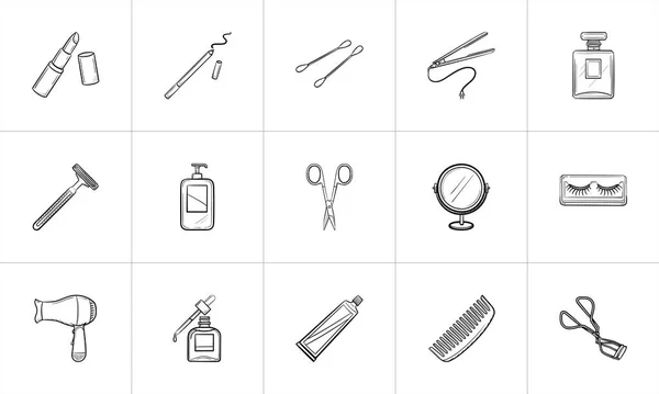 Accesorios de belleza dibujado a mano bosquejo icono conjunto . — Archivo Imágenes Vectoriales