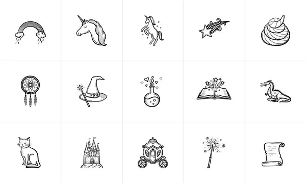 Conjunto de ícones de esboço de tema mágico e conto de fadas . — Vetor de Stock