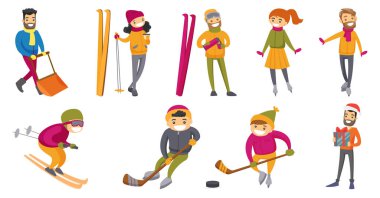 Kış sporları beyaz beyaz oynayanlar ayarla.