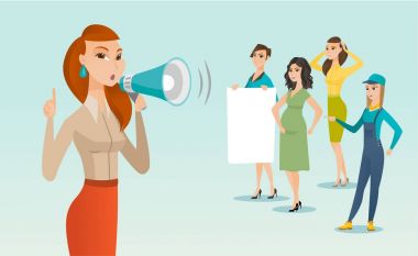 Beyaz beyaz feminist hoparlör bağırarak