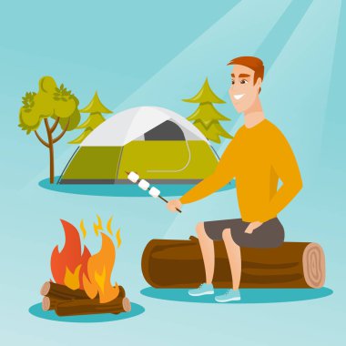 Beyaz adam hatmi kamp ateşi kavurma.